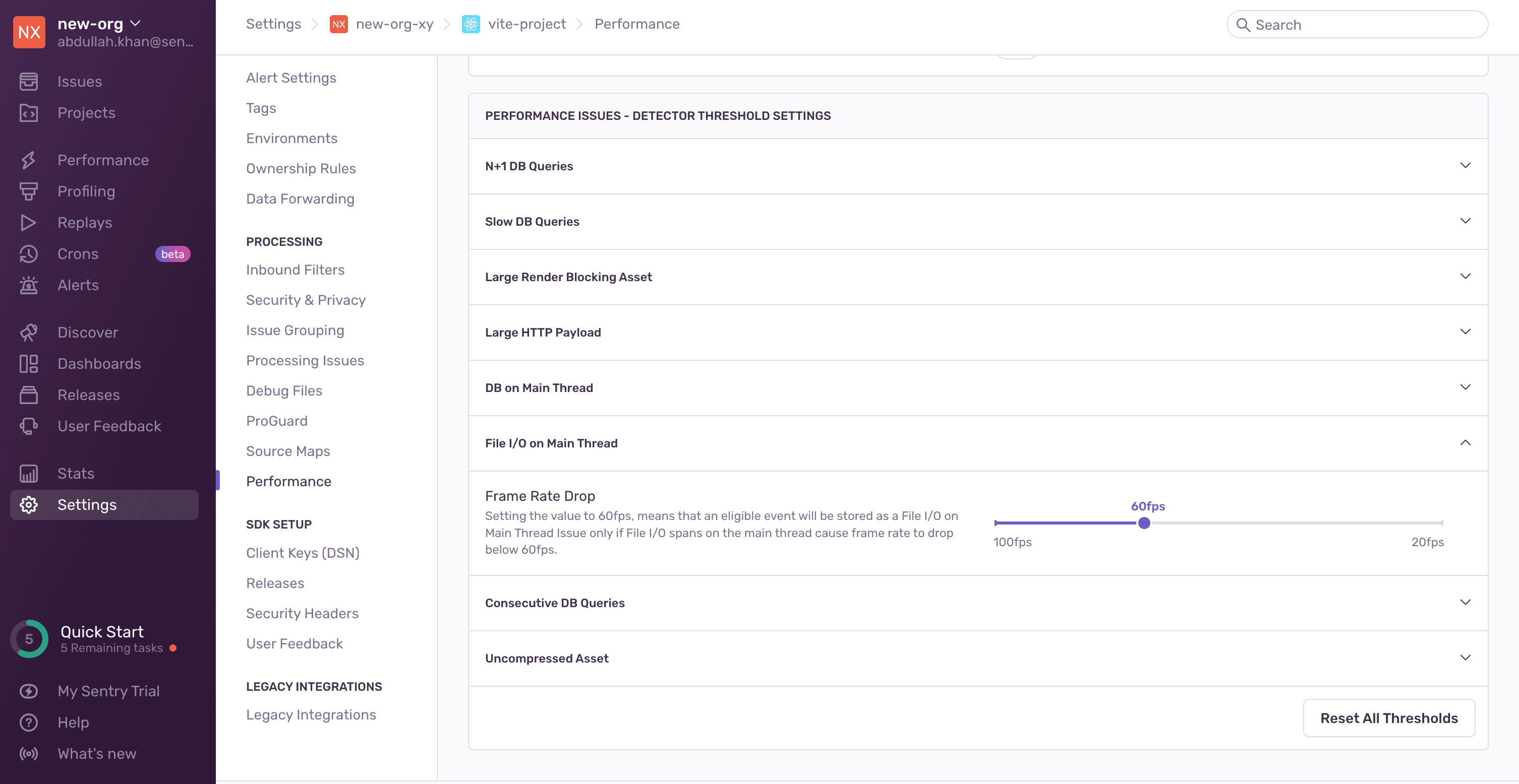 File I/O on Main Thread detector threshold settings